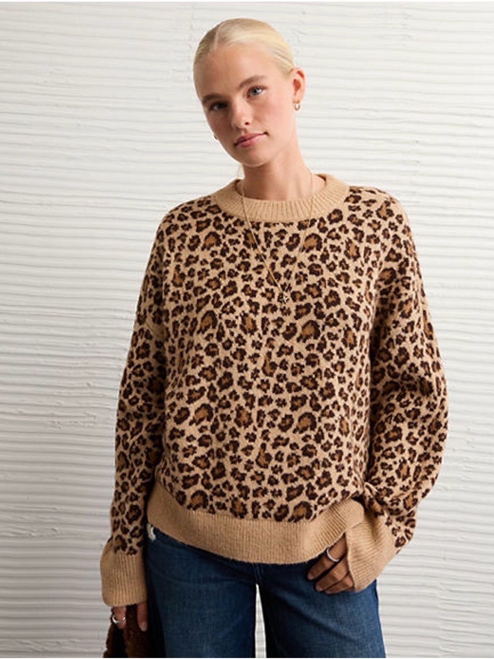 American Eagle AE Women’s WHOA SO SOFT Crewneck Sweater XXS Leopard Cheetah